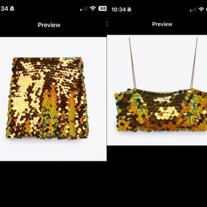 Zara Gold Sequin Crop Top and Skirt Set 
Medium NWT